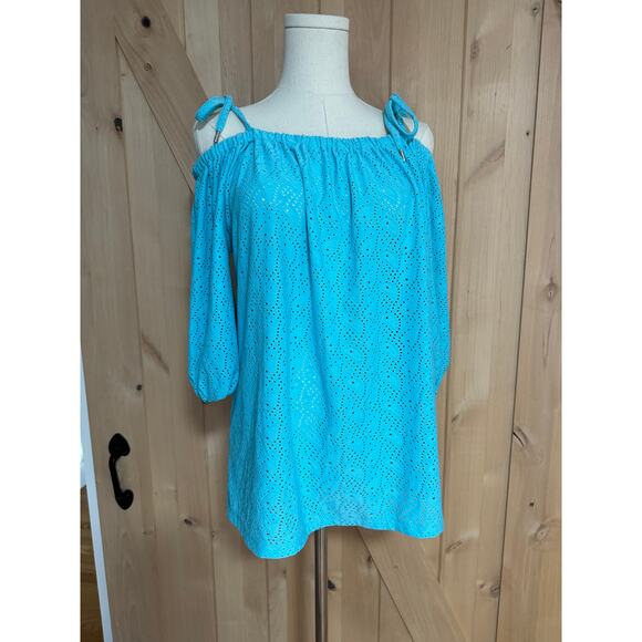 Michael Kors | Eyelet Off Shoulder Women's Turquoise Top NWT | Size Large - Picture 1 of 13